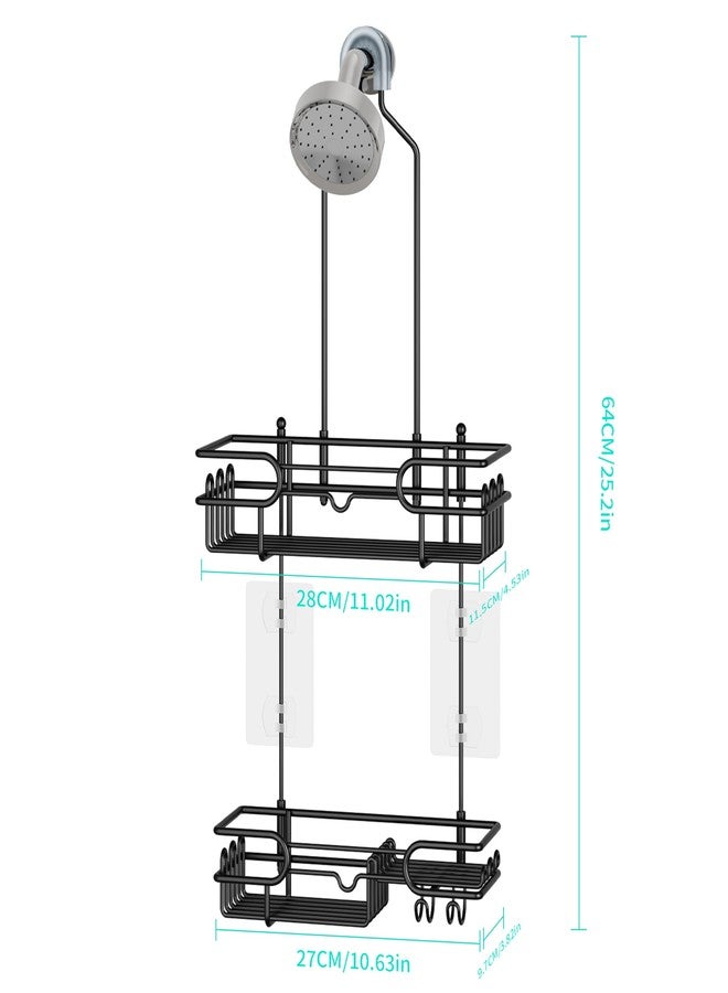 HapiRm Hanging Shower Caddy Organizer - Bathroom Organizer with 12 Hooks and Soap Holder, Rustproof Shower Shelf over Shower Head - Black - Image 5