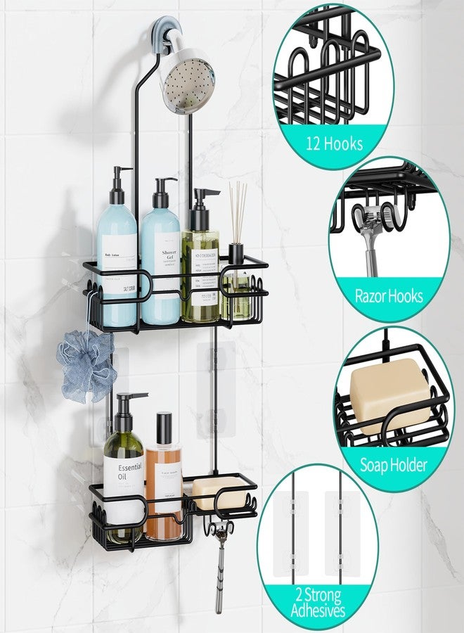 HapiRm Hanging Shower Caddy Organizer - Bathroom Organizer with 12 Hooks and Soap Holder, Rustproof Shower Shelf over Shower Head - Black - Image 3