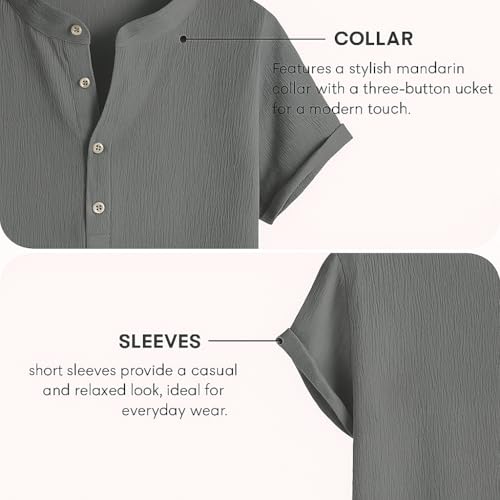 latest chikan Latest CHIKNA Men's Casual Mandarian Collar T Shirts Short Sleeve Bubble Textured Short Kurta Fashion Beach Summer Kurta,SK-CRC-CR-GY-38 Aqua Grey - Image 5