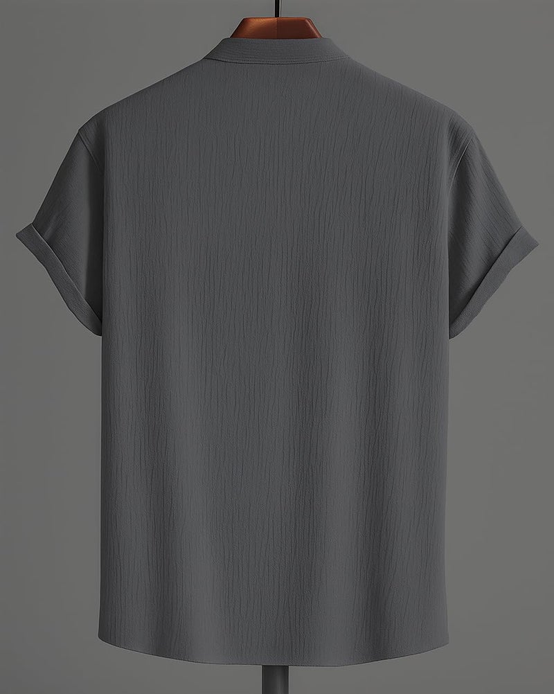 latest chikan Latest CHIKNA Men's Casual Mandarian Collar T Shirts Short Sleeve Bubble Textured Short Kurta Fashion Beach Summer Kurta,SK-CRC-CR-GY-38 Aqua Grey - Image 3