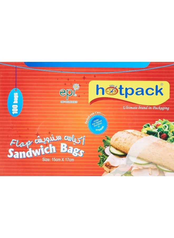 Hotpack حقيبة ساندويتش بلاستيكية متعددة الاستخدامات من هوت باك 15x17 سم 100 قطعة  - Image 1