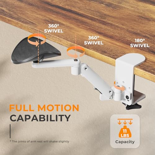 JOY worker Universal Clamp-on Adjustable Armrest, Ergonomic 360° Rotating Elbow Rest Pad for Desk, 6-Level Height Desk Arm Support for Thicker Desktop, Left/Right Hand, White - Image 2