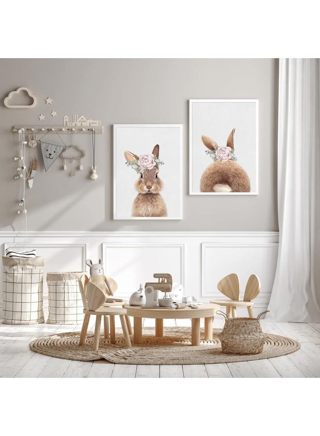 Joocrise Bunny Rabbit Wall Art Baby Girl Nursery Wall Art UNFRAMED Nursery Canvas Prints Bunny Pictures for Nursery Room Decor Artwork Baby Woodland Animal Pictures 12x16 Inch Set of 2 - Image 5