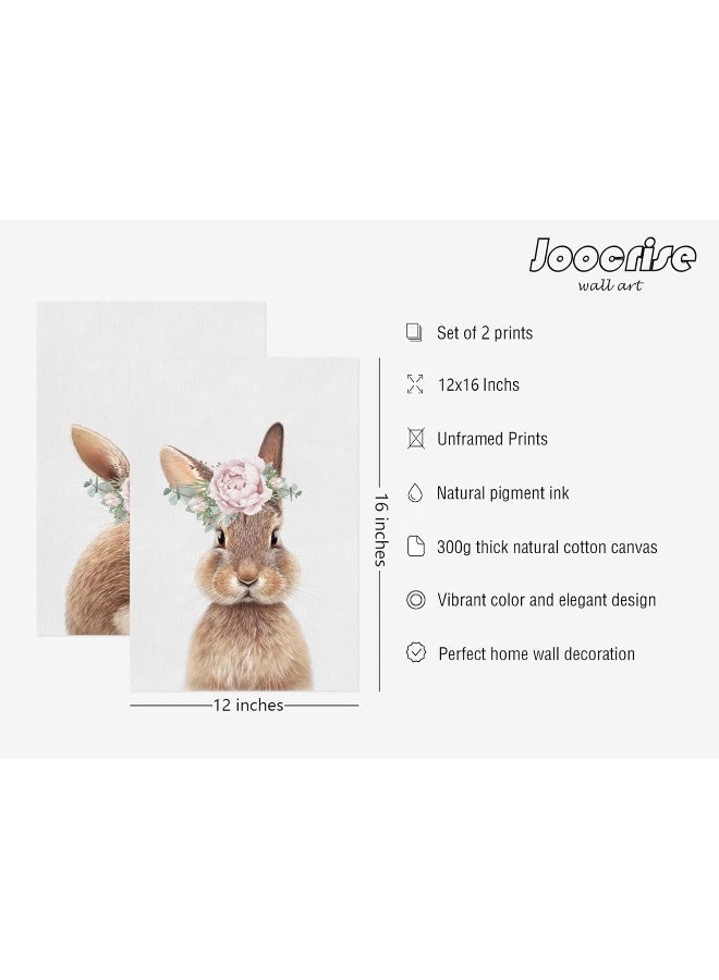 Joocrise Bunny Rabbit Wall Art Baby Girl Nursery Wall Art UNFRAMED Nursery Canvas Prints Bunny Pictures for Nursery Room Decor Artwork Baby Woodland Animal Pictures 12x16 Inch Set of 2 - Image 2