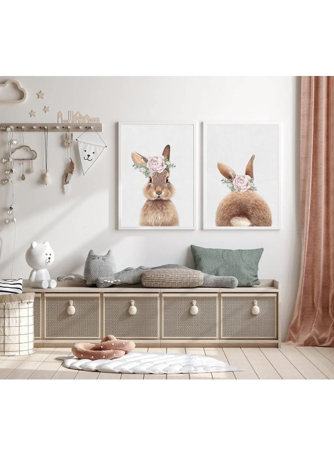 Joocrise Bunny Rabbit Wall Art Baby Girl Nursery Wall Art UNFRAMED Nursery Canvas Prints Bunny Pictures for Nursery Room Decor Artwork Baby Woodland Animal Pictures 12x16 Inch Set of 2 - Image 4