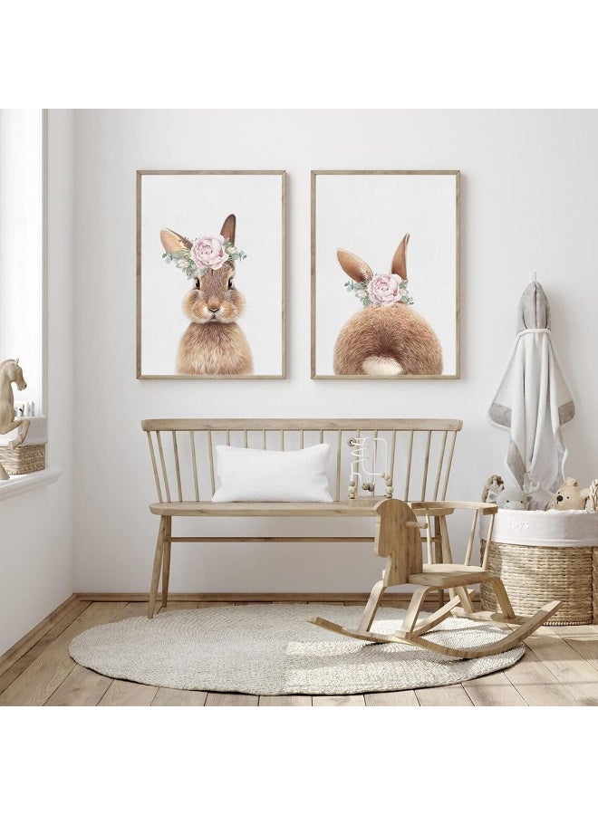 Joocrise Bunny Rabbit Wall Art Baby Girl Nursery Wall Art UNFRAMED Nursery Canvas Prints Bunny Pictures for Nursery Room Decor Artwork Baby Woodland Animal Pictures 12x16 Inch Set of 2 - Image 1