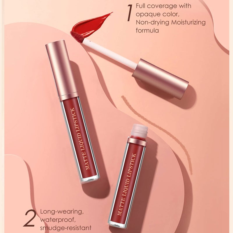 BestLand 6Pcs Matte Liquid Lipstick and Lip Liner Set, Non-Stick Cup Not Fade Waterproof 24 Hour Lip Gloss Nude Brown Lip Liner Pencil for Women, labiales mate 24 horas originales (Set B) - Image 3