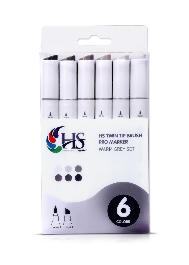 HAKIM'S HS Twin Tip Brush Pro Markers Set Of 6 - Warm Grey - Image 5