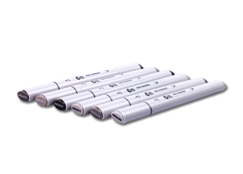 HAKIM'S HS Twin Tip Brush Pro Markers Set Of 6 - Warm Grey - Image 2