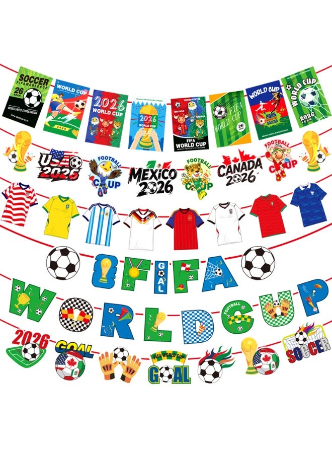 رايات كأس العالم 2026 كرة القدم 3 متر 5 قطع - زينة حفلات كرة القدم لعشاق النوادي والبارات والمنزل، مستلزمات كأس العالم 26 - Image 1
