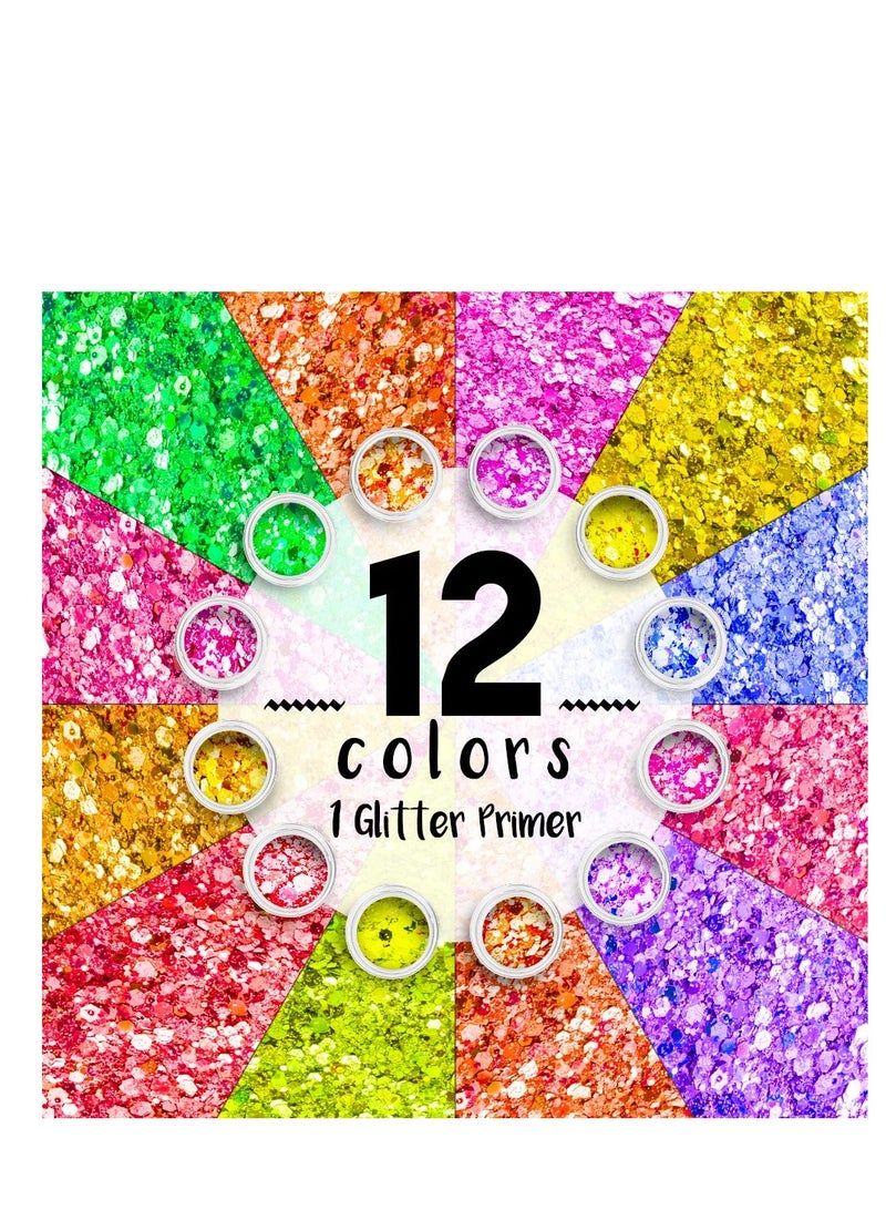 SoJourner Bags Neon Holographic Body Glitter I 12 Colors + 1 Glitter Glue for Face, Hair, Nail, Eye & Glitter Eyeshadow - Perfect for Halloween Makeup, Raves, Festivals, Resin, Tumblers, Cosmetic & Nail Art - Image 4