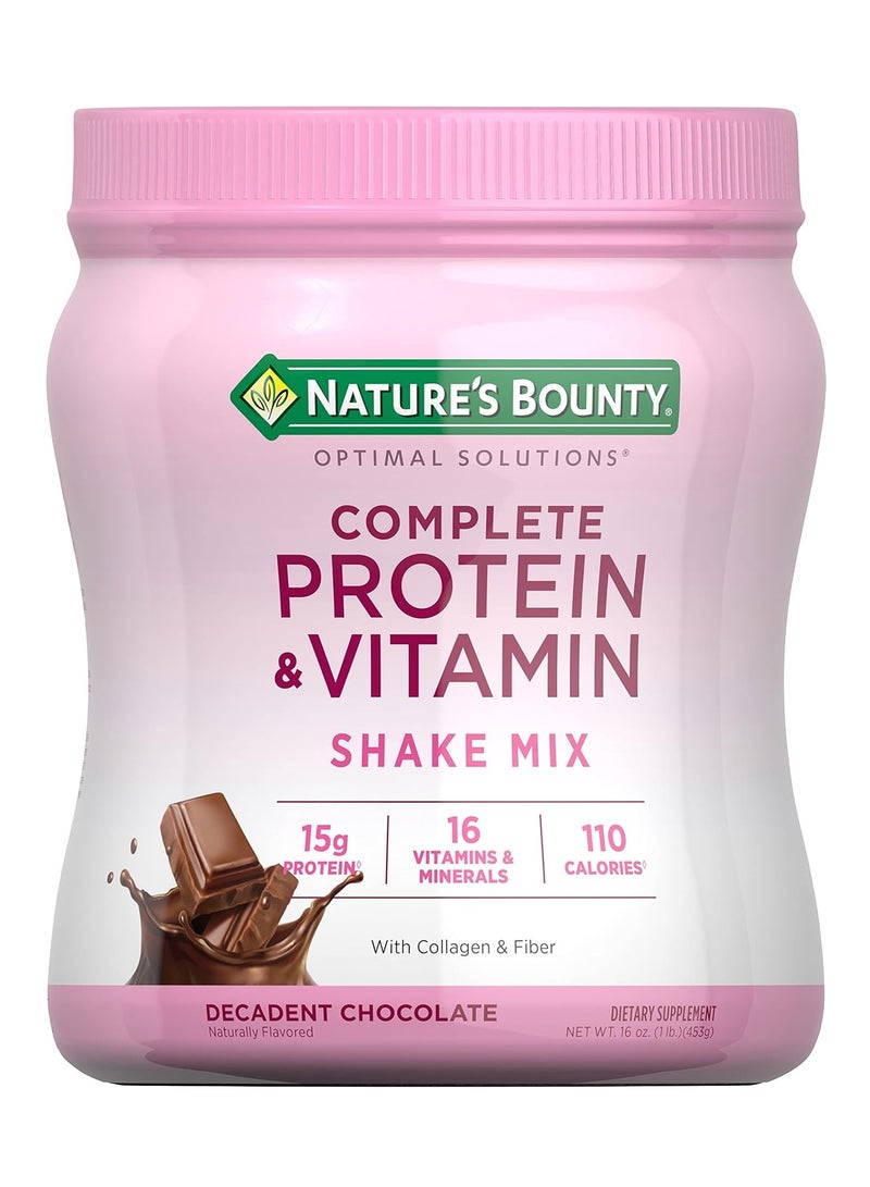 Nature's Bounty Complete Protein & Vitamin Shake Mix Decadent Chocolate 16 oz