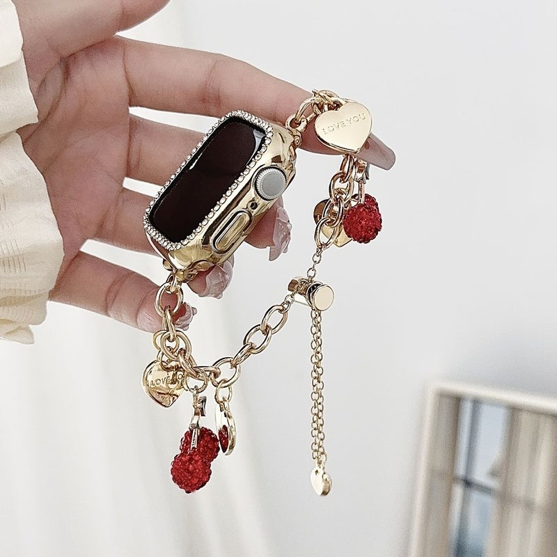 Golden Cherry Heart Charm Band Compatible Apple Watch 38 40 41 42mm - Image 3