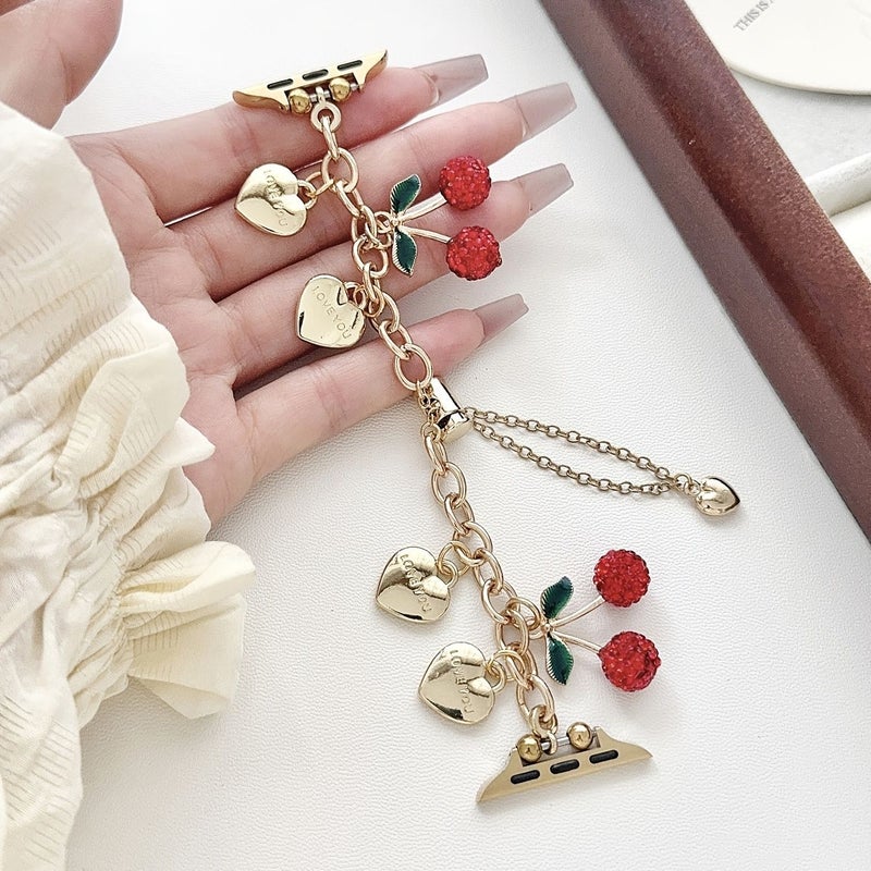 Golden Cherry Heart Charm Band Compatible Apple Watch 38 40 41 42mm - Image 1