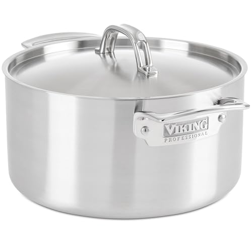 Viking 5Ply Stainless Steel Stock Pot 6 Quart Soup Cooking Pot with Lid Kitchen Cookware Satin Finish - Image 1