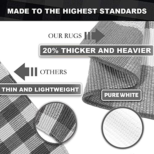 KOZYFLY سجادة كوزيفلاي بنمط كاروهات البيسون 27.5x43 بوصة رمادي وأبيض سجادات خارجية مصنوعة يدويًا من القطن قابلة للغسل سجادة داخلية بنمط البيسون سجادات مدخل متعددة الطبقات للباب الأمامي/الشرفة الأمامية/المزرعة/مدخل المنزل/الباحة - Image 4