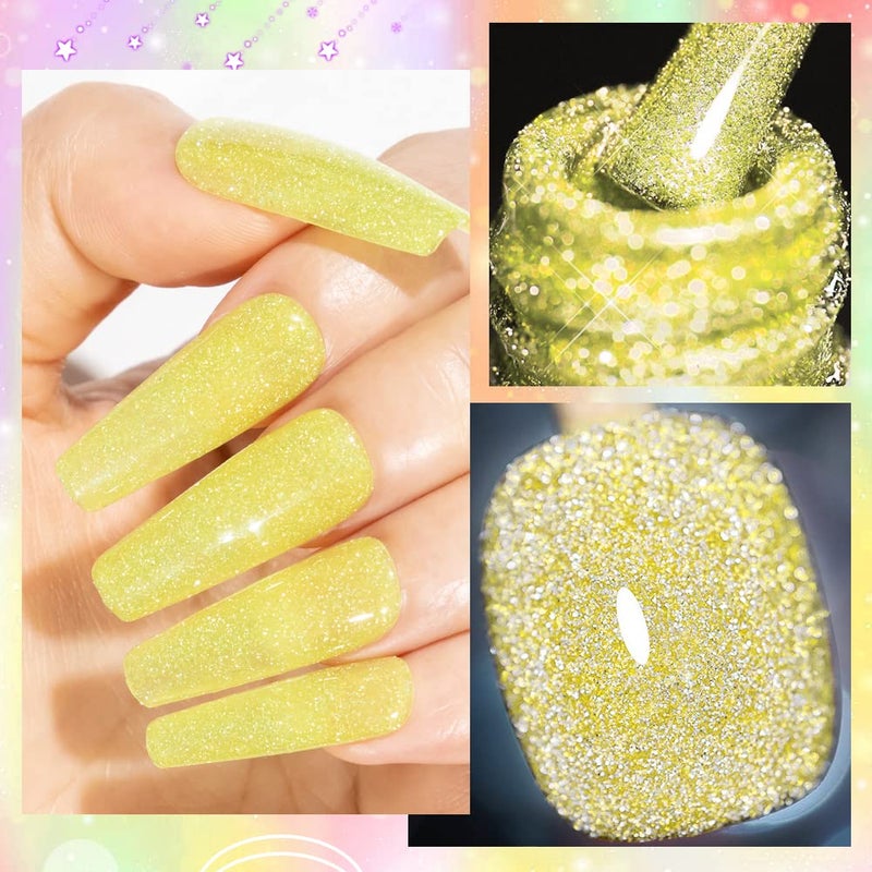 MIZHSE Reflective Diamond Gel Nail Polish Kit 12 Pcs, Colorful Glitter Soak Off UV LED Gel Polish, Sparkly Home Manicure Nail Art Salon 7ml - Image 4