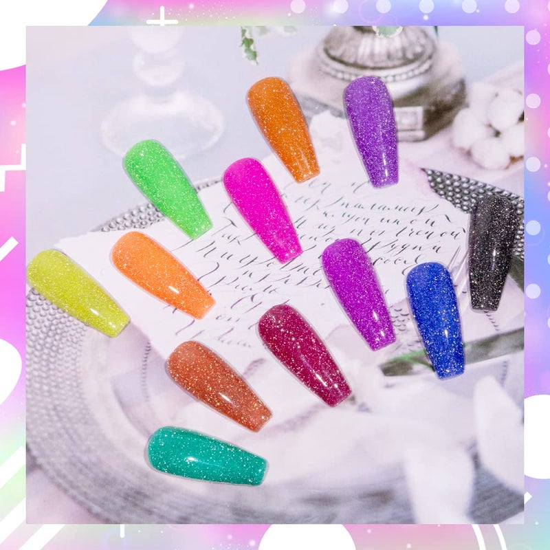MIZHSE Reflective Diamond Gel Nail Polish Kit 12 Pcs, Colorful Glitter Soak Off UV LED Gel Polish, Sparkly Home Manicure Nail Art Salon 7ml - Image 3