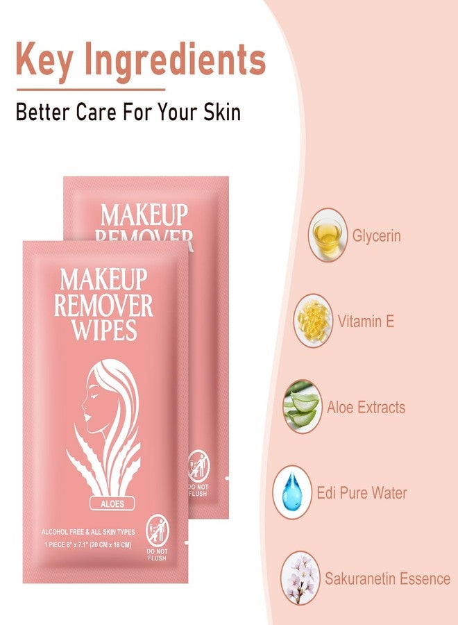 Zhjianup Makeup Remover Wipes Individually Wrapped Facial Cleansing Towelettes Bulk, Disposable Cleanser Makeup Removal Cloths Pad for Oil Dirt Skin Care Removing Mascara Lipstick Travel Hotel Aloes (200 Pack - Image 3