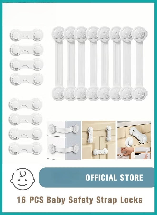 HOOKOR 16-Piece Baby Safety Strap Locks Child Lock for Cabinets and Drawers, Toilet, Fridge & More. 3M Adhesive Pads. Easy Installation, No Drilling Required, White - Image 1