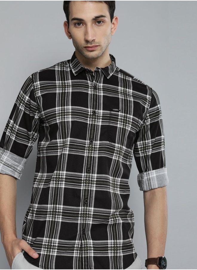 The Indian Garage Co Men Slim Fit Checkered Full Sleeves Cutaway Collar Casual Shirt  - Image 1