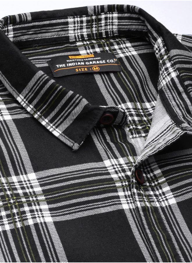 The Indian Garage Co Men Slim Fit Checkered Full Sleeves Cutaway Collar Casual Shirt  - Image 5