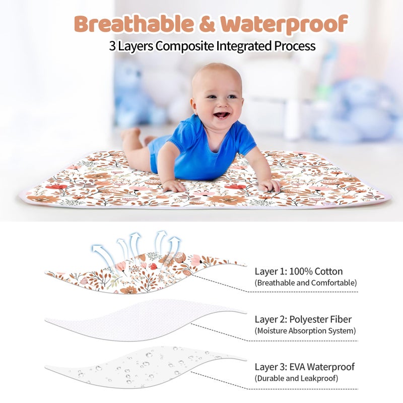 Bnditeu Diaper Changing Pads for Baby, Flower Change Mat, 3Layers Waterproof Change Pad Foldable Absorbent Mats for Women, Reusable Incontinence Underpads for Patient 24''x30'' - Image 3