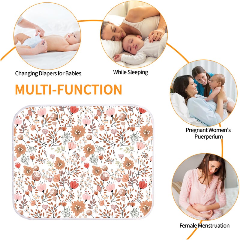 Bnditeu Diaper Changing Pads for Baby, Flower Change Mat, 3Layers Waterproof Change Pad Foldable Absorbent Mats for Women, Reusable Incontinence Underpads for Patient 24''x30'' - Image 5