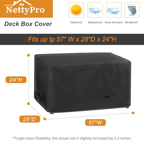 NettyPro Deck Box Cover Outdoor Waterproof Storage Bench Cover for Rectangular Deck Box 57 x 28 x 24 inch Black - Image 3