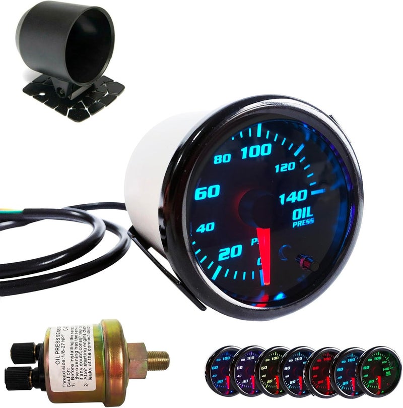 CYONRUAN 52mm Oil Pressure Gauge with 1/8 NPT Sensor and 7 Color LED Display - Image 2