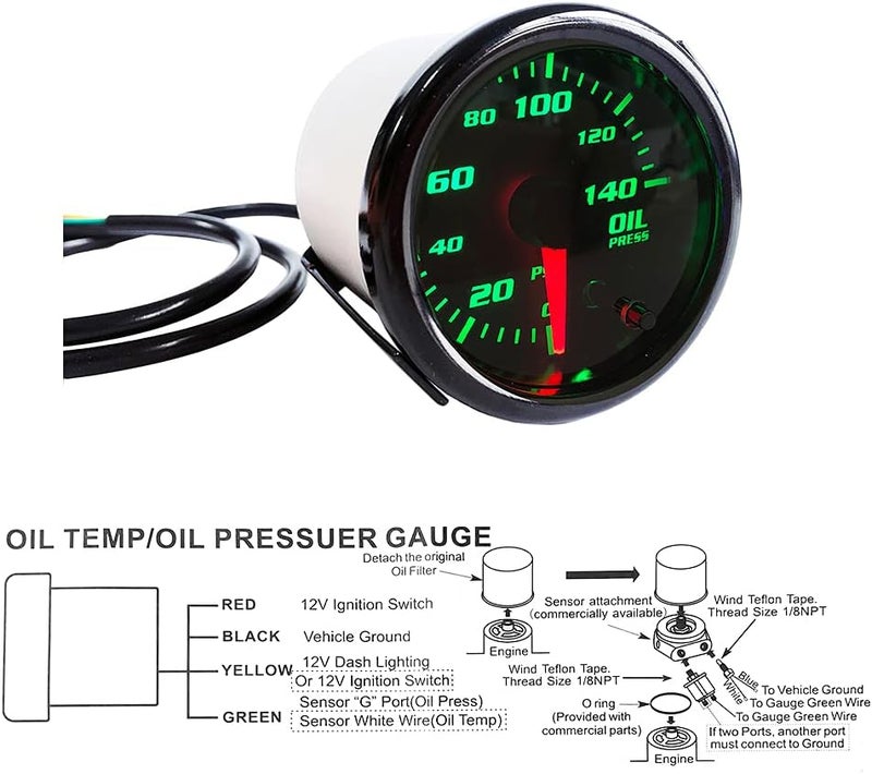 CYONRUAN 52mm Oil Pressure Gauge with 1/8 NPT Sensor and 7 Color LED Display - Image 5