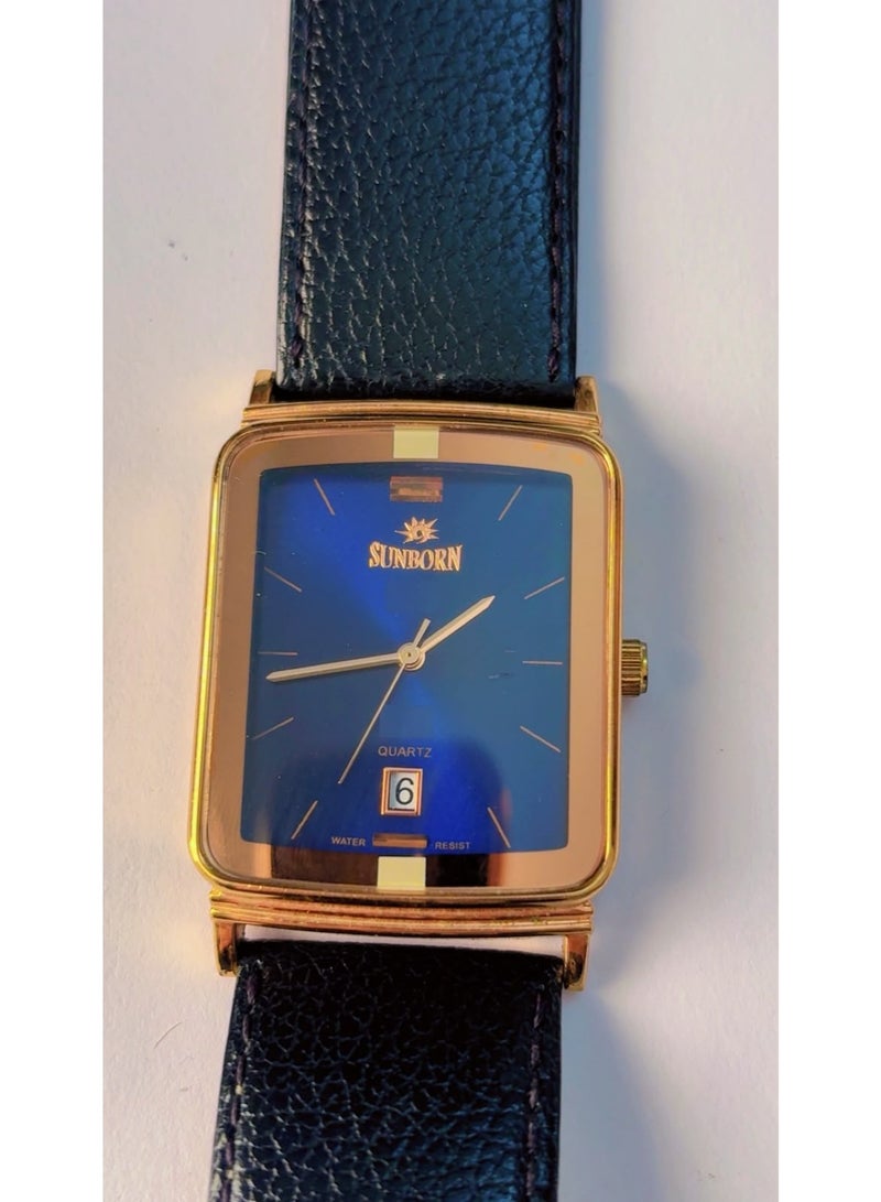 Sunborn SB-51074M Elegant Gold-Toned Quartz Wristwatch for Men with Blue Dial, Date Display & Black Strap – Pre-Owned (Excellent / Like New) - Image 1