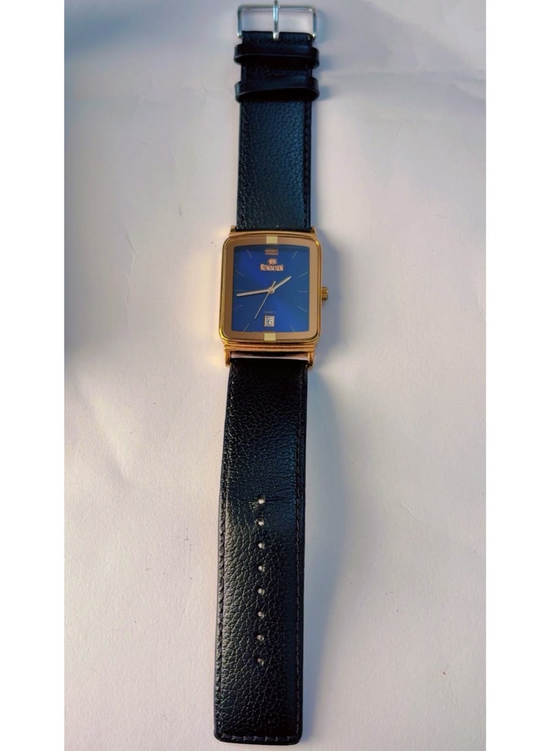 Sunborn SB-51074M Elegant Gold-Toned Quartz Wristwatch for Men with Blue Dial, Date Display & Black Strap – Pre-Owned (Excellent / Like New) - Image 2