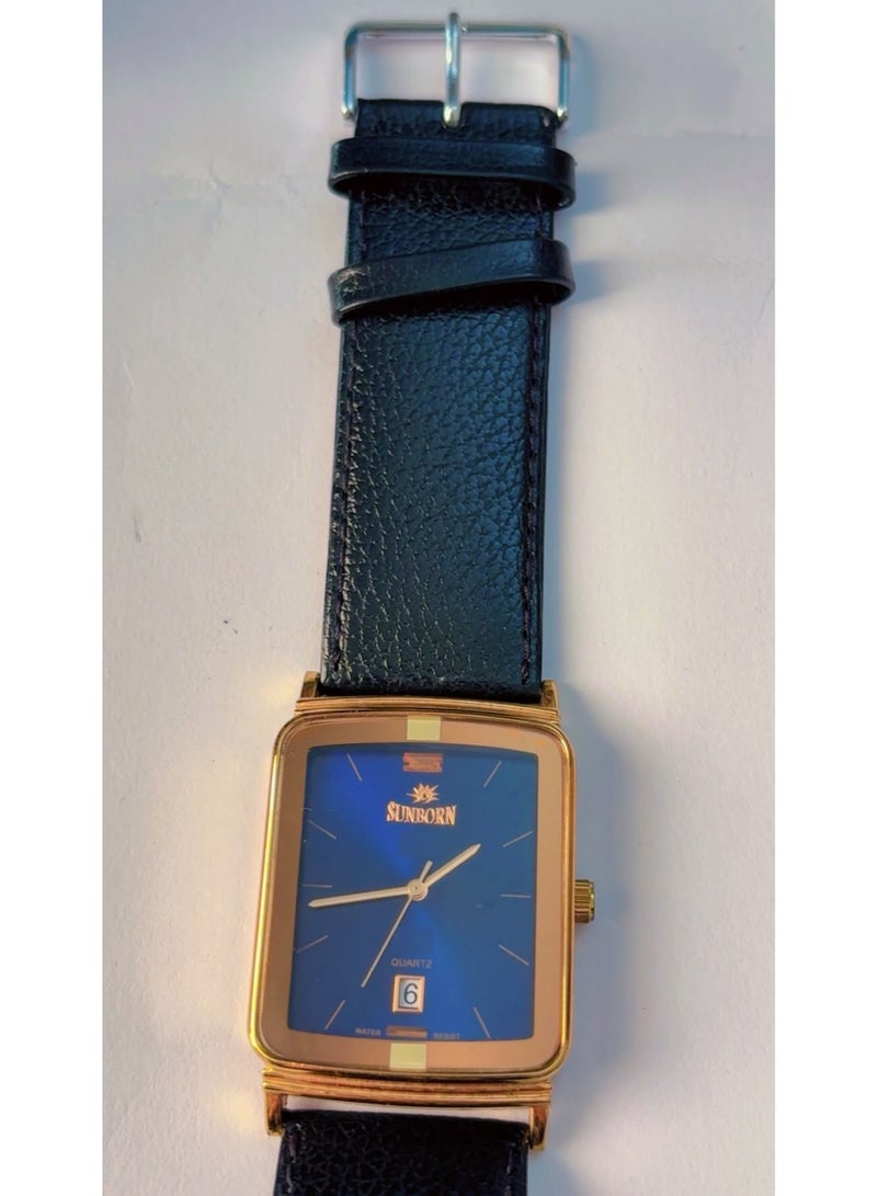 Sunborn SB-51074M Elegant Gold-Toned Quartz Wristwatch for Men with Blue Dial, Date Display & Black Strap – Pre-Owned (Excellent / Like New) - Image 3