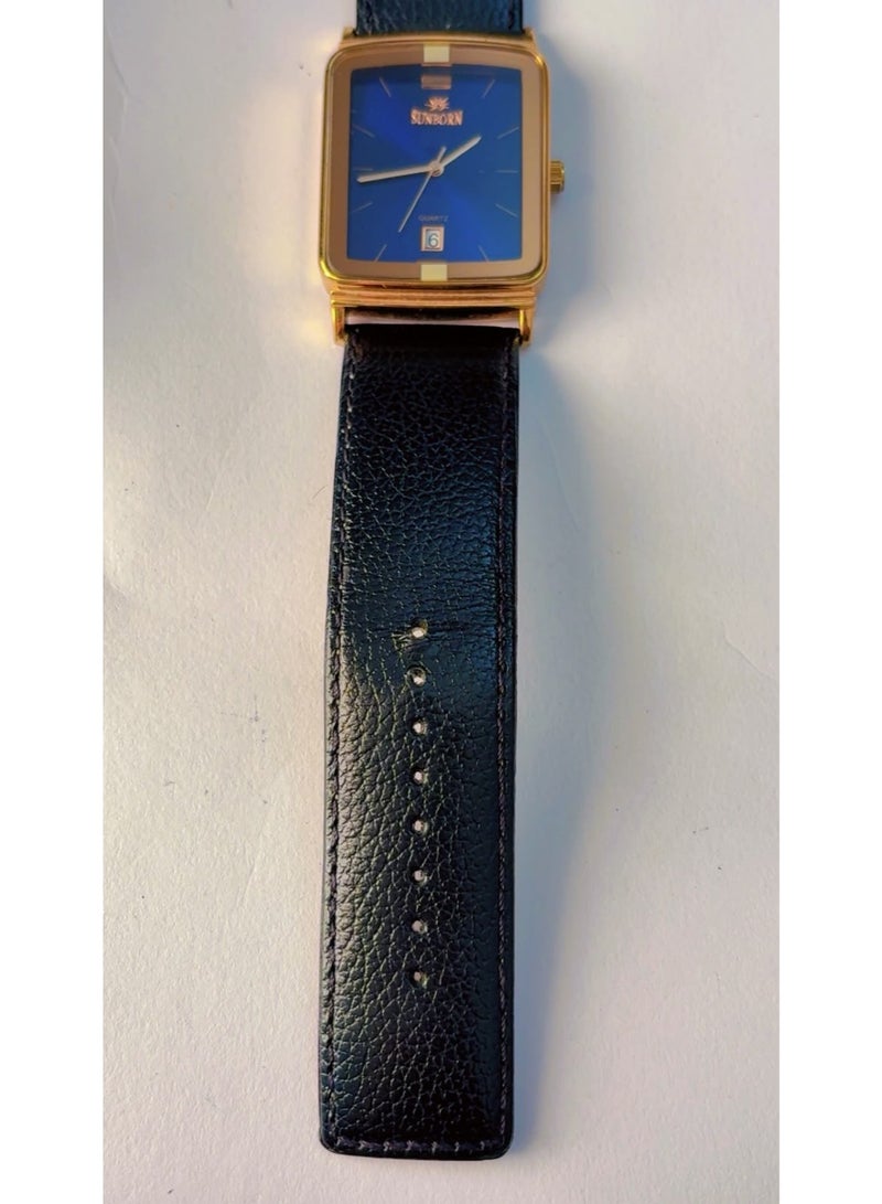 Sunborn SB-51074M Elegant Gold-Toned Quartz Wristwatch for Men with Blue Dial, Date Display & Black Strap – Pre-Owned (Excellent / Like New) - Image 5