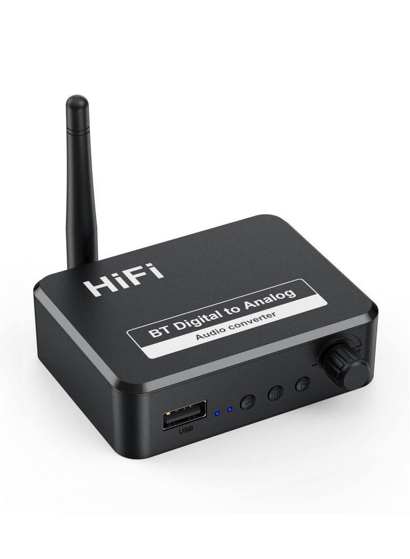 Suntown 192KHZDigital to Analog Audio Converter, 5.2 Bluetooth Receiver DAC Wireless Audio Adapter with Optical/Coaxial to 3.5mm Audio Output for PS3 PS4 DVD AppleTV Home Cinema - Image 1