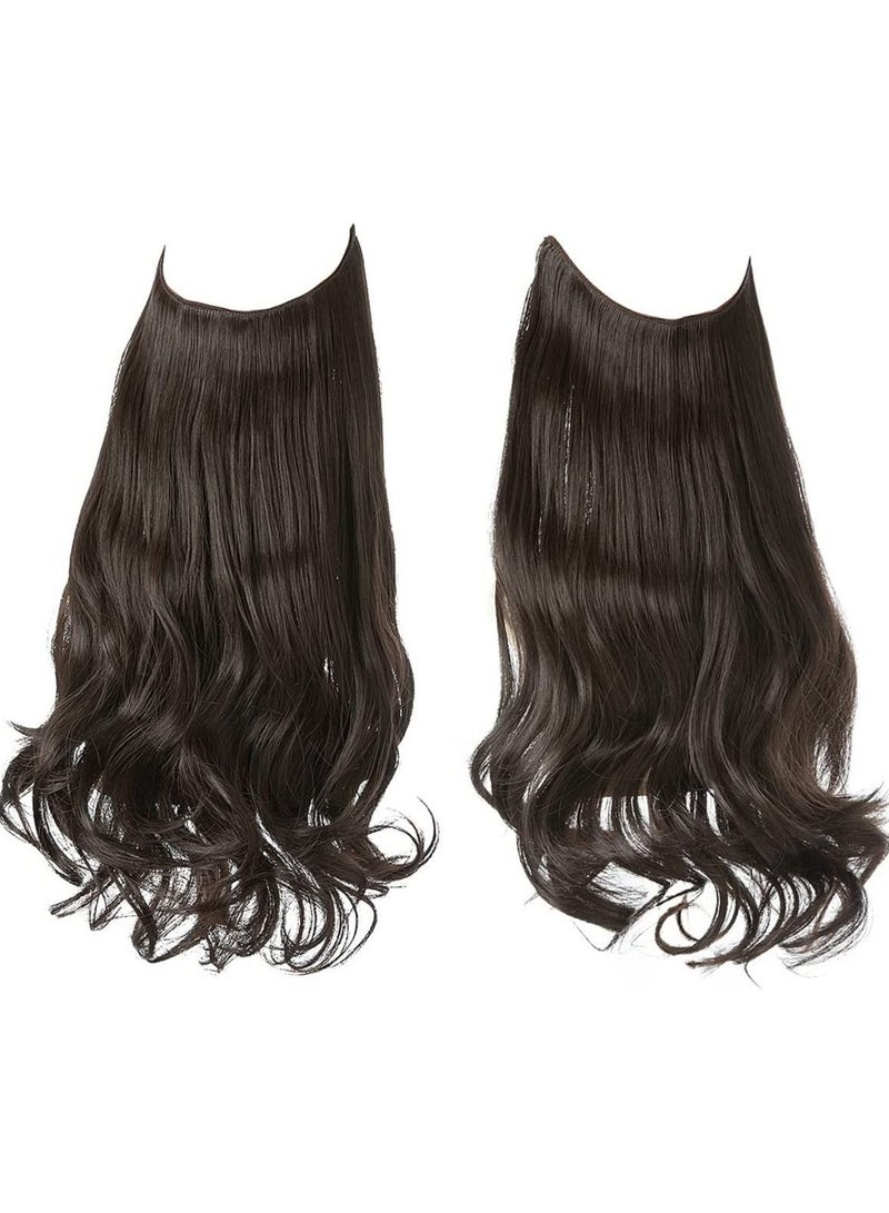 Estelle Hair Extension Darker Brown  Short Synthetic Hair Piece Wavy Curly  3.7 Oz Invisible Wire Adjustable Headband for Women High Temperature Fiber No Clip  - Image 2
