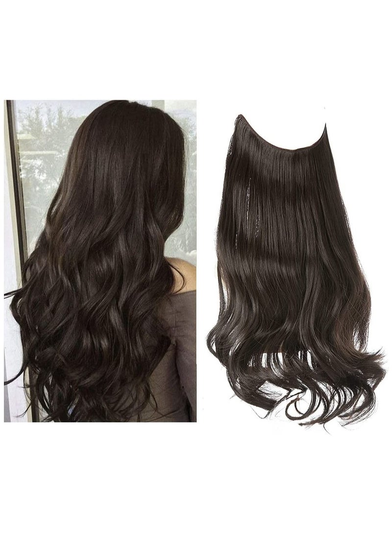 Estelle Hair Extension Darker Brown  Short Synthetic Hair Piece Wavy Curly  3.7 Oz Invisible Wire Adjustable Headband for Women High Temperature Fiber No Clip  - Image 1