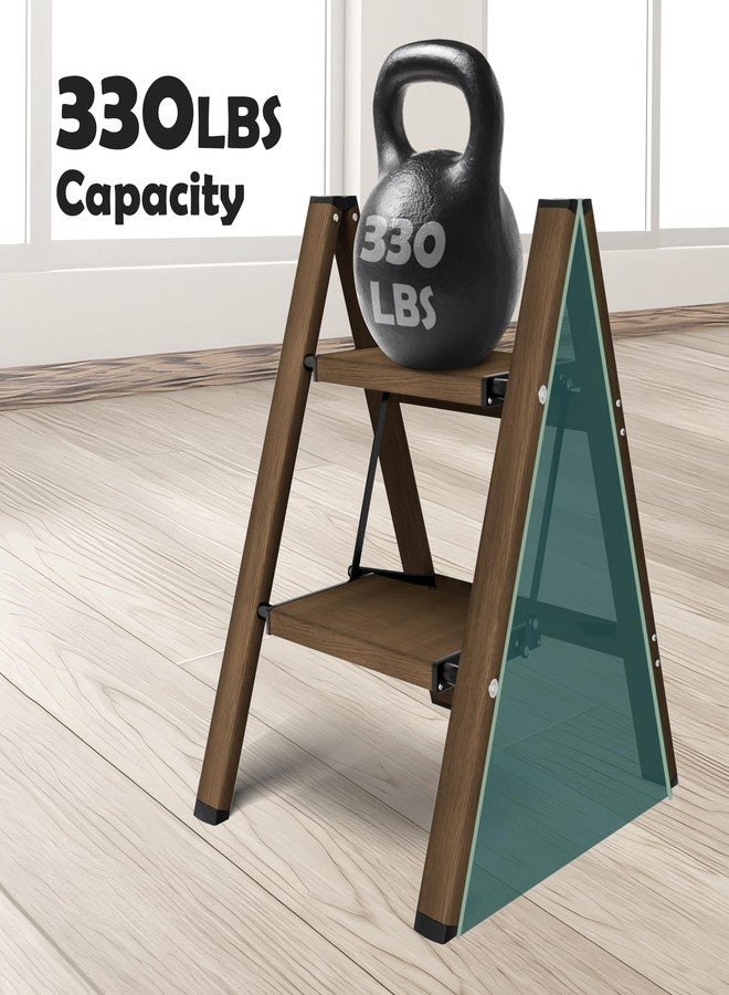 Taranta 2 Step Ladder,Aluminum Lightweight Folding 2 Step Stool with Anti-Slip Wide Pedal,330lbs Capacity Step Ladder for Household,Kitchen,Office - Walnut - Image 4