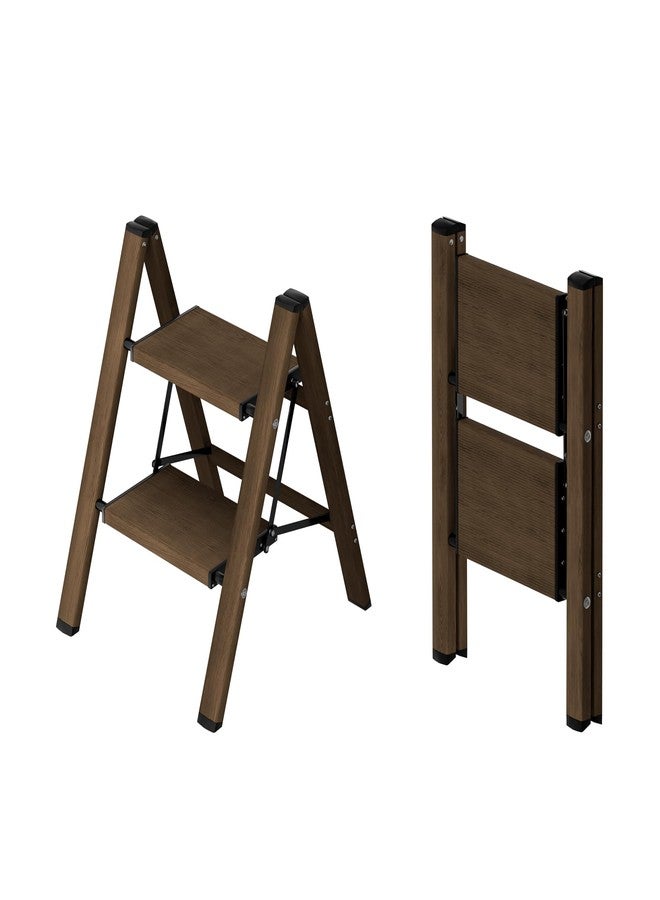Taranta 2 Step Ladder,Aluminum Lightweight Folding 2 Step Stool with Anti-Slip Wide Pedal,330lbs Capacity Step Ladder for Household,Kitchen,Office - Walnut - Image 1