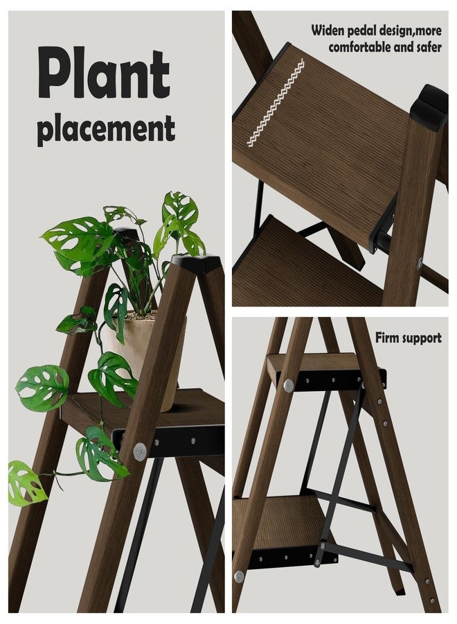 Taranta 2 Step Ladder,Aluminum Lightweight Folding 2 Step Stool with Anti-Slip Wide Pedal,330lbs Capacity Step Ladder for Household,Kitchen,Office - Walnut - Image 2