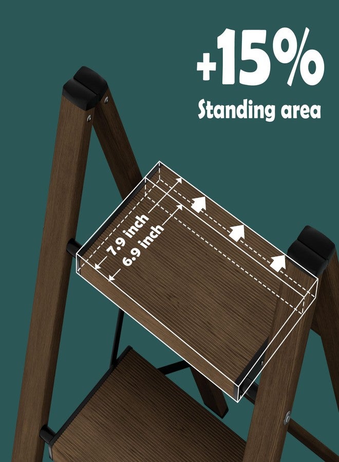 Taranta 2 Step Ladder,Aluminum Lightweight Folding 2 Step Stool with Anti-Slip Wide Pedal,330lbs Capacity Step Ladder for Household,Kitchen,Office - Walnut - Image 3
