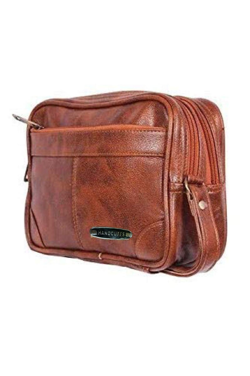Handcuffs Mens Toiletry Kit Cash Bag | Foam Leather | Money Carrying | Travel | Accessories | Essentials | Pouch | Shaving | Makeup | Cosmetic | Grooming | Handbag (Brown) - Image 5