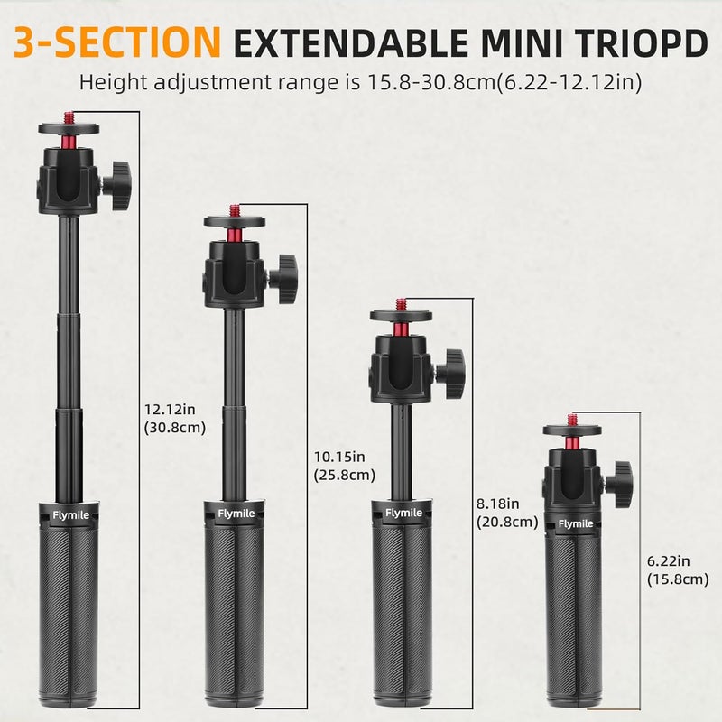Flymile Mini Tabletop Tripod for Osmo Pocket 3, Portable Vlog Extendable Selfie Stick Stand for GoPro, for DJI Osmo Action 5 Pro/4/3, for Insta360, for AKASO Action Camera Accessories(Black) - Image 3