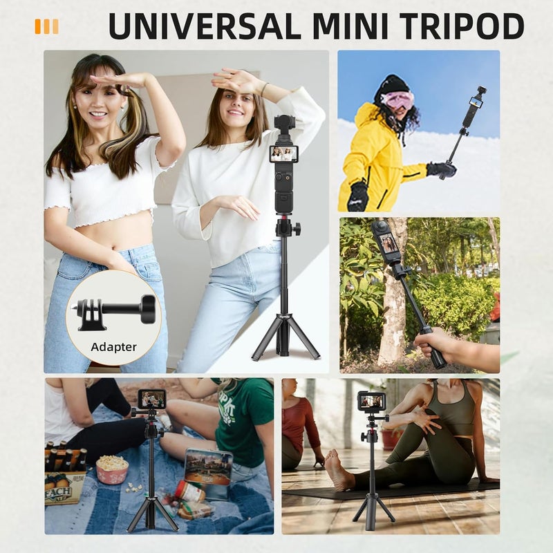 Flymile Mini Tabletop Tripod for Osmo Pocket 3, Portable Vlog Extendable Selfie Stick Stand for GoPro, for DJI Osmo Action 5 Pro/4/3, for Insta360, for AKASO Action Camera Accessories(Black) - Image 4