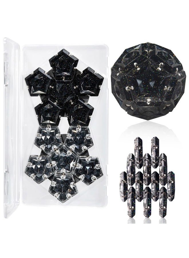 RoomyRoc Magnetic Fidget Sphere Magnets Balls - Crystal Black Holographic Glitter - Magnet Fidgets Toy - 12 Piece Set - Creativity Beyond Imagination, Inspirational, Recreational, Desk Toys for Adults - Image 1