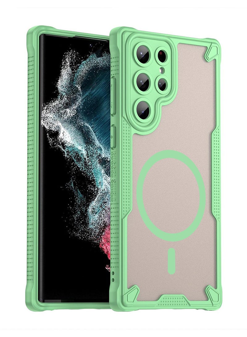 Cover For Samsung Galaxy S22 Ultra Armor Glaze MagSafe Magnetic Phone Case Raised edges around the screen and camera lens help prevent scratches - Green - Image 1