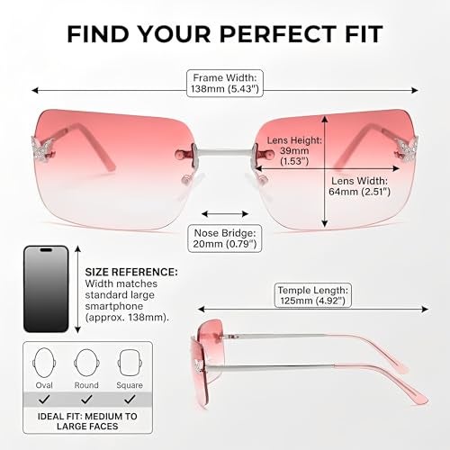 GLARDEFE Y2k Sunglasses for Women - Trendy Rimless 2000s Fashion Sun Glasses Rave Shades(Silver/Gradient Pink) - Image 5