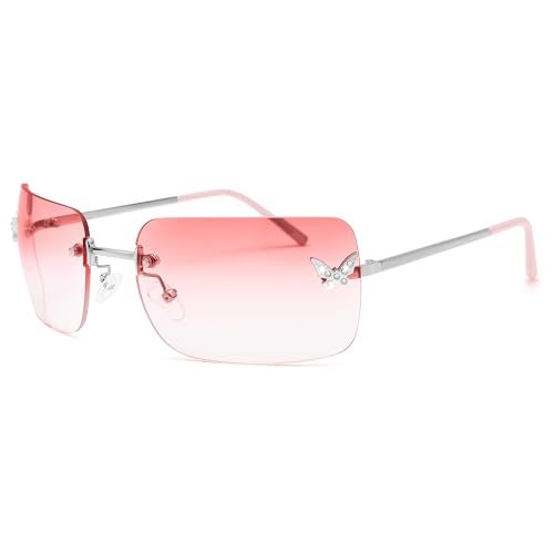 GLARDEFE Y2k Sunglasses for Women - Trendy Rimless 2000s Fashion Sun Glasses Rave Shades(Silver/Gradient Pink) - Image 1