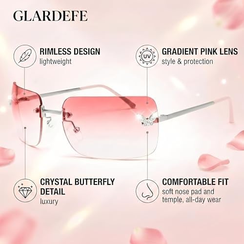 GLARDEFE Y2k Sunglasses for Women - Trendy Rimless 2000s Fashion Sun Glasses Rave Shades(Silver/Gradient Pink) - Image 3